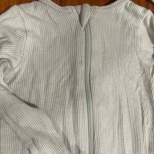 Gray Ribbed One Piece Footie with Long Sleeves and Zipper